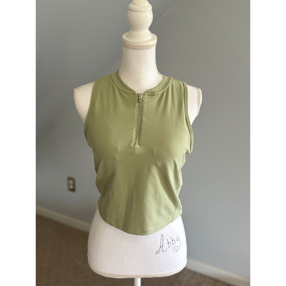 Danskin Active‎ Tank Top Olive Green Sleeveless Zip Up Athletic Large